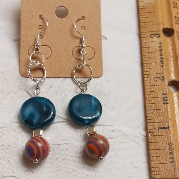 Steel Homemade Hand Crafted Dangle Earrings with Synthetic Stones #59 - Picture 10 of 12